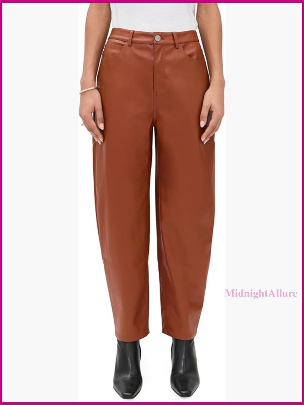 Faux Leather Barrel Pants, High Rise, Stretch, Casual Wear
